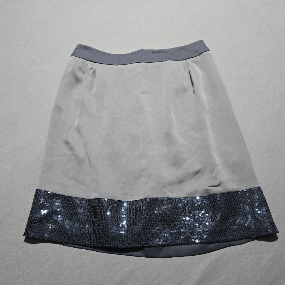 Boden Silk Sequin Hem Skirt Womens 4R Grey Navy Blue A-Line W0085